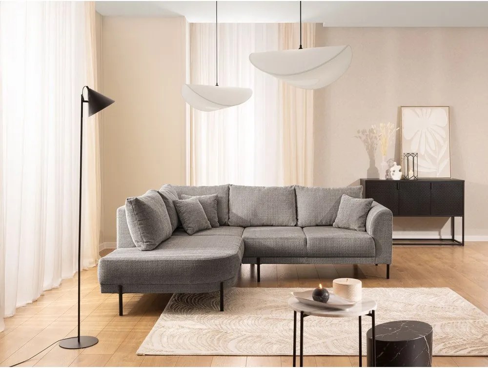 Divano angolare grigio tortora (con penisola a sinistra/a L) con rivestimento in ciniglia Mauris – Ropez