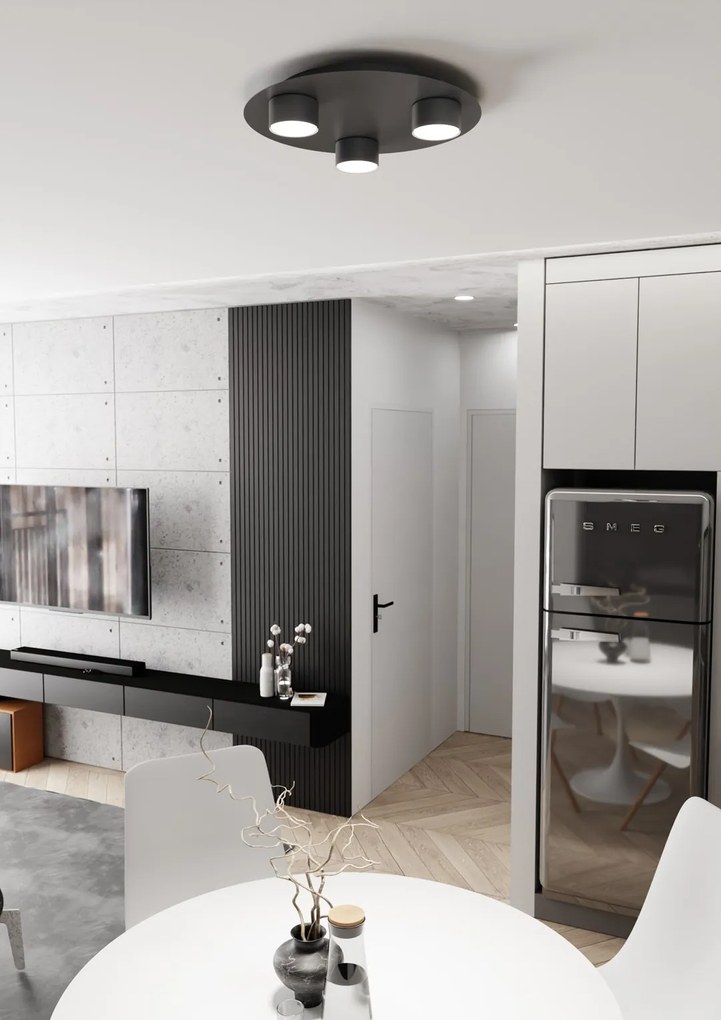 Plafoniera Moderna Dioniso Acciaio Nero 3 Luci Gx53 Ip20