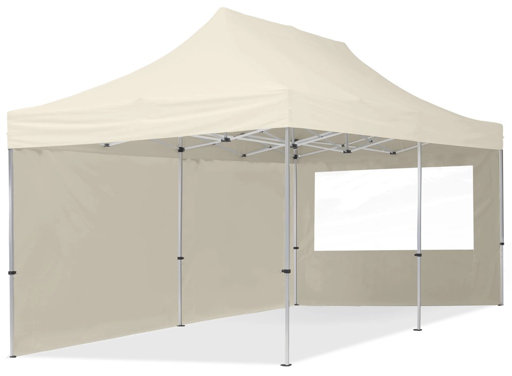 TOOLPORT 3x6m gazebo pieghevole con laterali (finestre panoramiche), ECONOMY alluminio, crema - (59022)