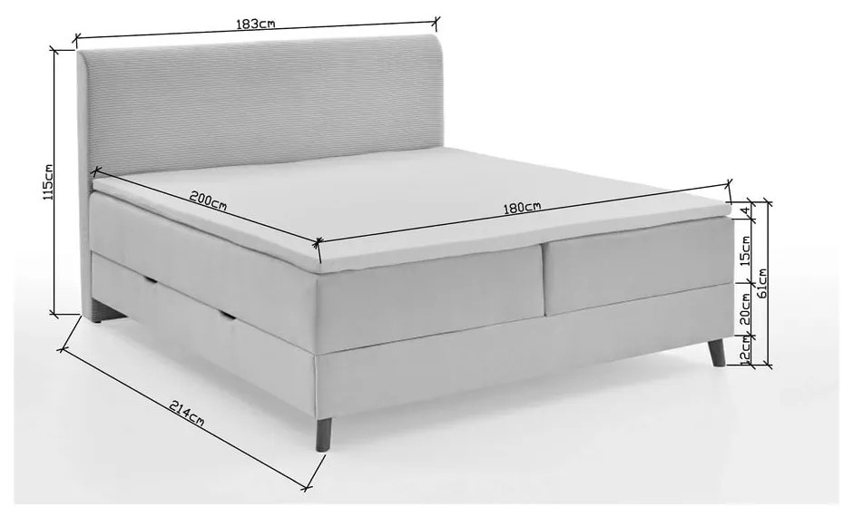 Letto boxspring beige con contenitore 180x200 cm Memphis - Meise Möbel