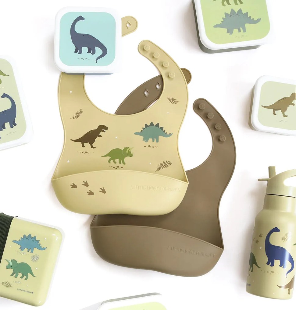 A Little Lovely Company - set di due bavaglini in silicone - dinosauri