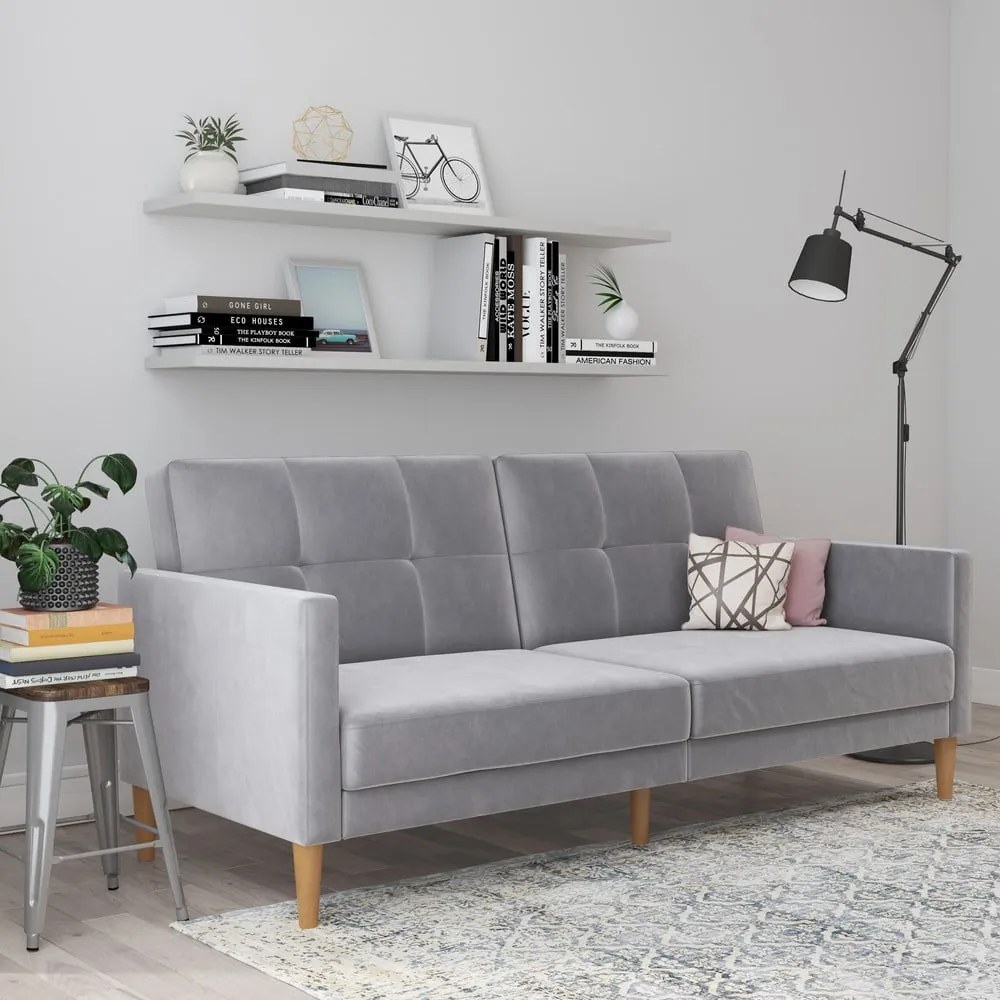 Divano in grigio chiaro allungabile con rivestimento in velluto 207 cm Lilly – Støraa