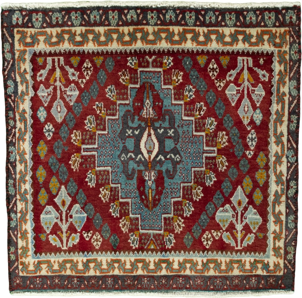 Shiraz Tappeto 60 x 60 Rosso (Iran) Annodato A Mano