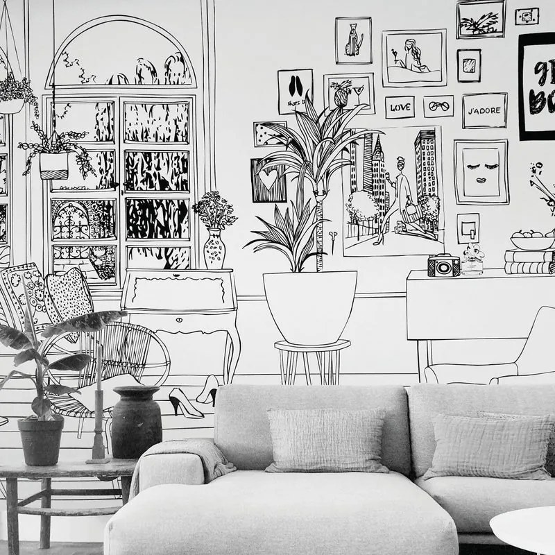 Fotomurale Disegno, nero fondo bianco