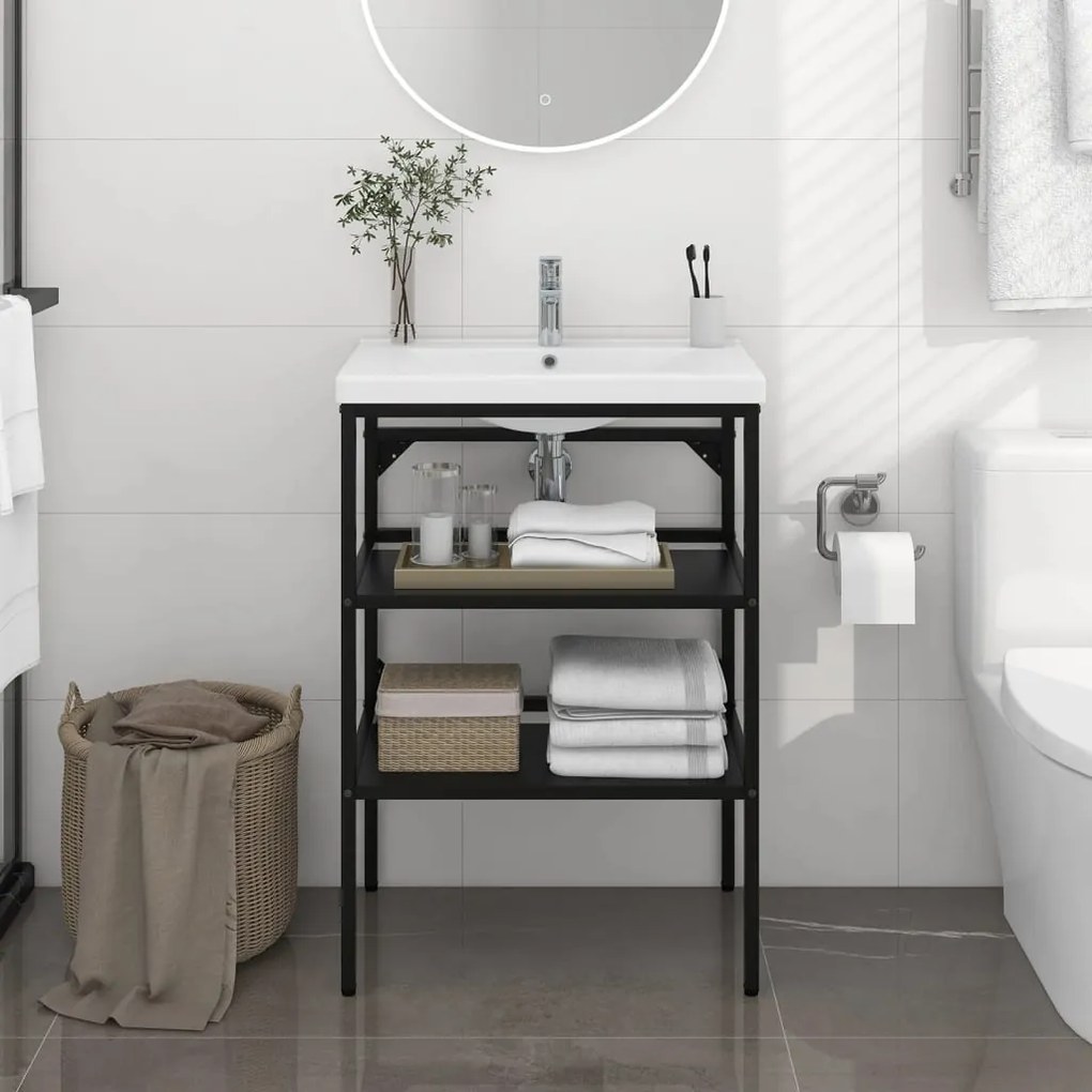 Struttura per lavabo da bagno nera 59x38x83 cm in ferro
