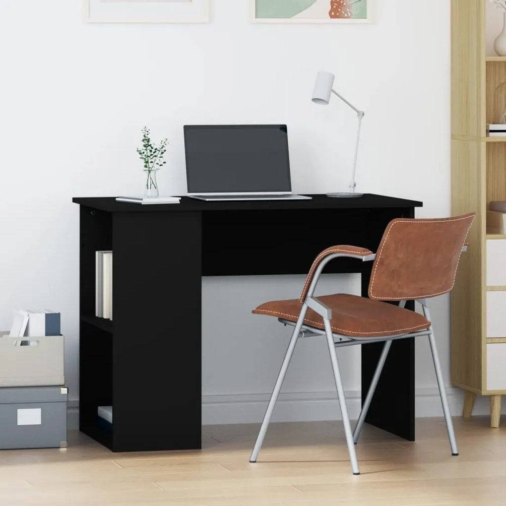Scrivania Nera 100x55x75 Cm İn Legno Multistrato /