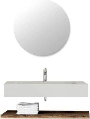 Lavabo Sospeso Bianco Opaco 100 Cm Con Mensola Effetto Legno E Specchio - Roma