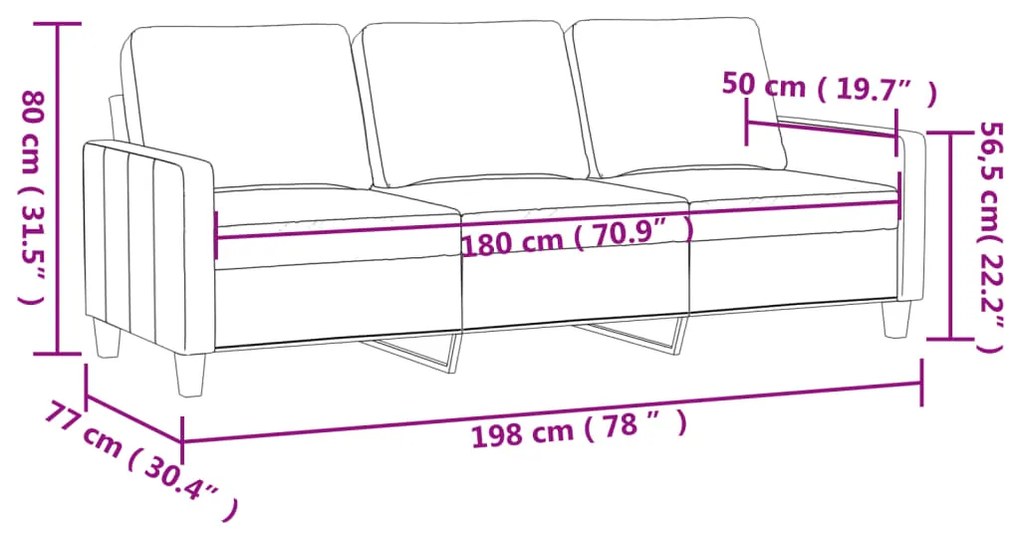 Divano a 3 Posti Grigio Scuro 180 cm in Velluto