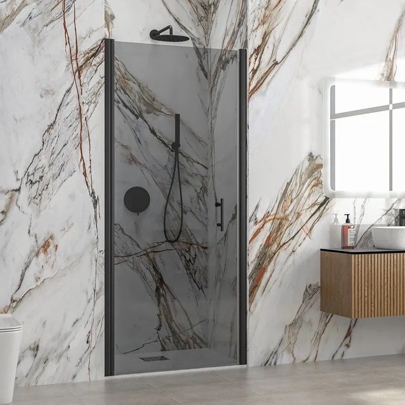 Porta doccia battente 75 cm telaio nero vetro fumé altezza 200h | KS2800NF - KAMALU