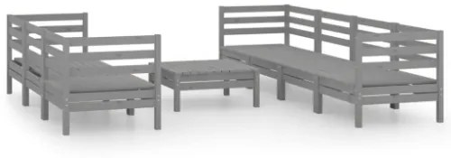 Set Divani da Giardino 8 pz Grigio in Legno Massello di Pino