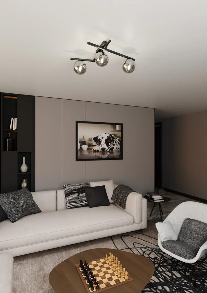 Lampadario da Soffitto in Acciaio e Vetro SMART 3 Nero 3xE14