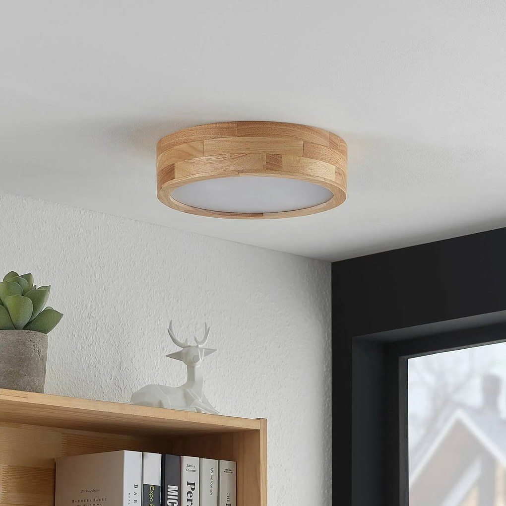 Plafoniera soffitto Tanju Lindby, dimmerabile, Legno chiaro, Soggiorno / Sala da pranzo, Legno, Campagna / Rustiche, Plafoniera