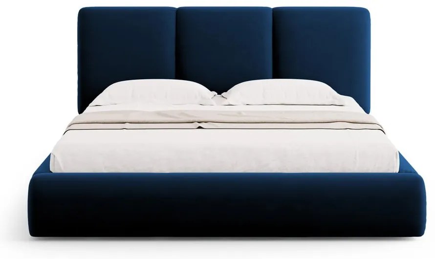 Letto matrimoniale imbottito in blu scuro in velluto con contenitore con rete inclusa 180x200 cm Brody – Mazzini Beds
