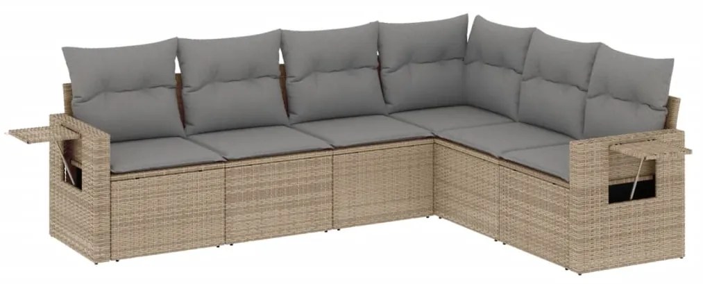 Set Divano da Giardino 6 pz con Cuscini Beige in Polyrattan