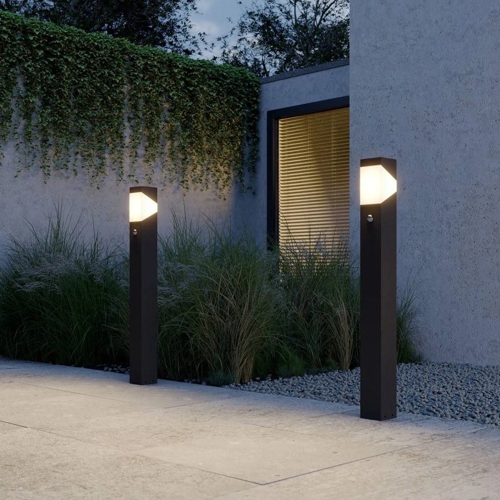 Lucande lampione Kiran, 100 cm, sensore, grigio, IP44, E27 Kiran Lucande, dimmerabile, Nero, Alluminio, Moderno