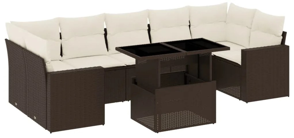 Set divani da giardino 8 pz con cuscini marrone in polyrattan