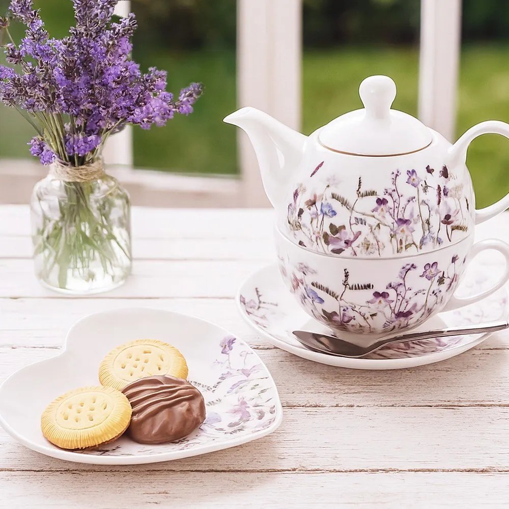 Set da tè bianco/viola in porcellana Louka – Orion
