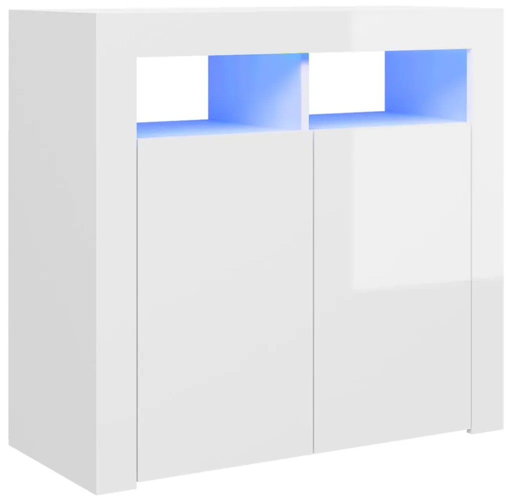 Credenza con luci a led bianco lucido 80x35x75 cm