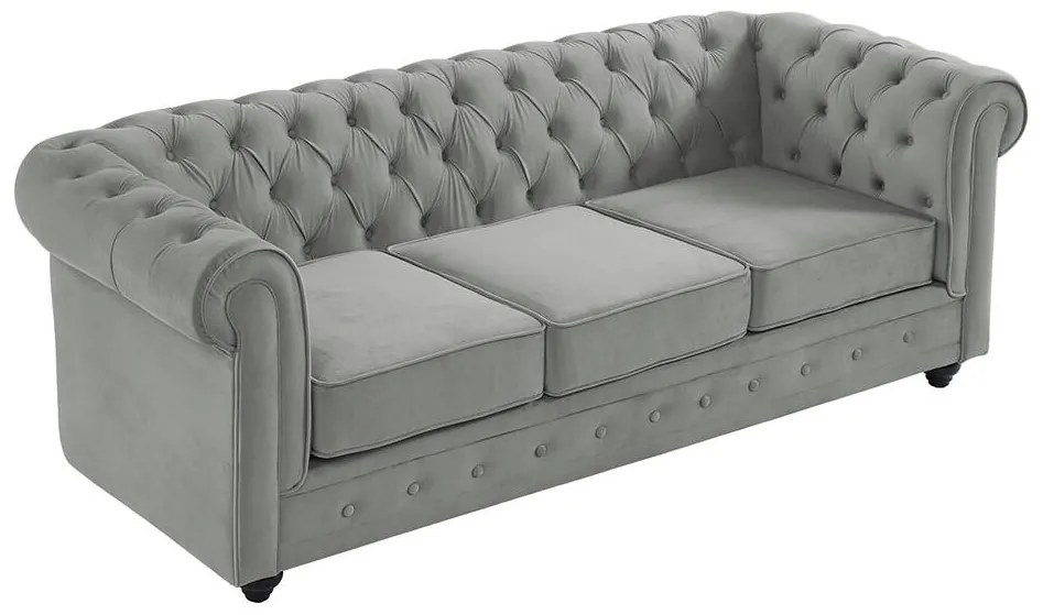 Divano CHESTERFIELD 3 posti in velluto Grigio