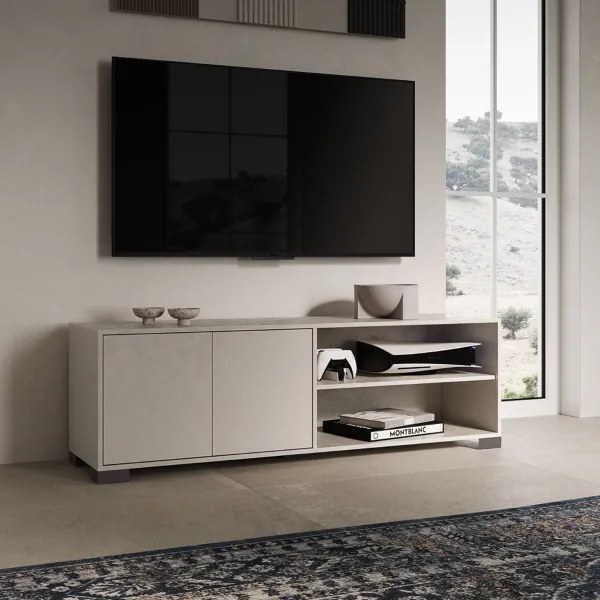 Porta TV in legno con 2 ante e vano a giorno 150x40 cm KYLA Grigio