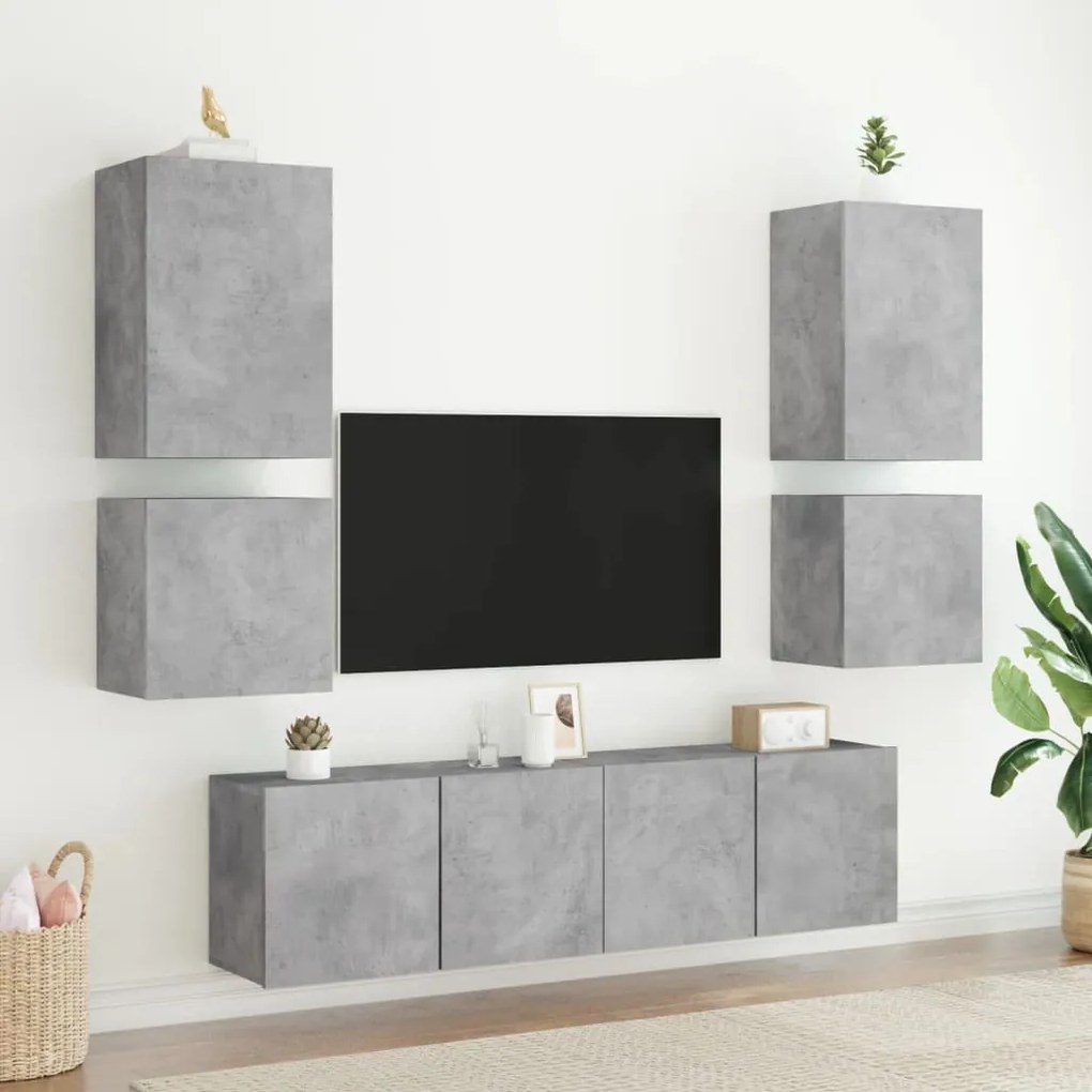 Mobili tv muro 2pz grigio cemento 40,5x30x40 legno multistrato