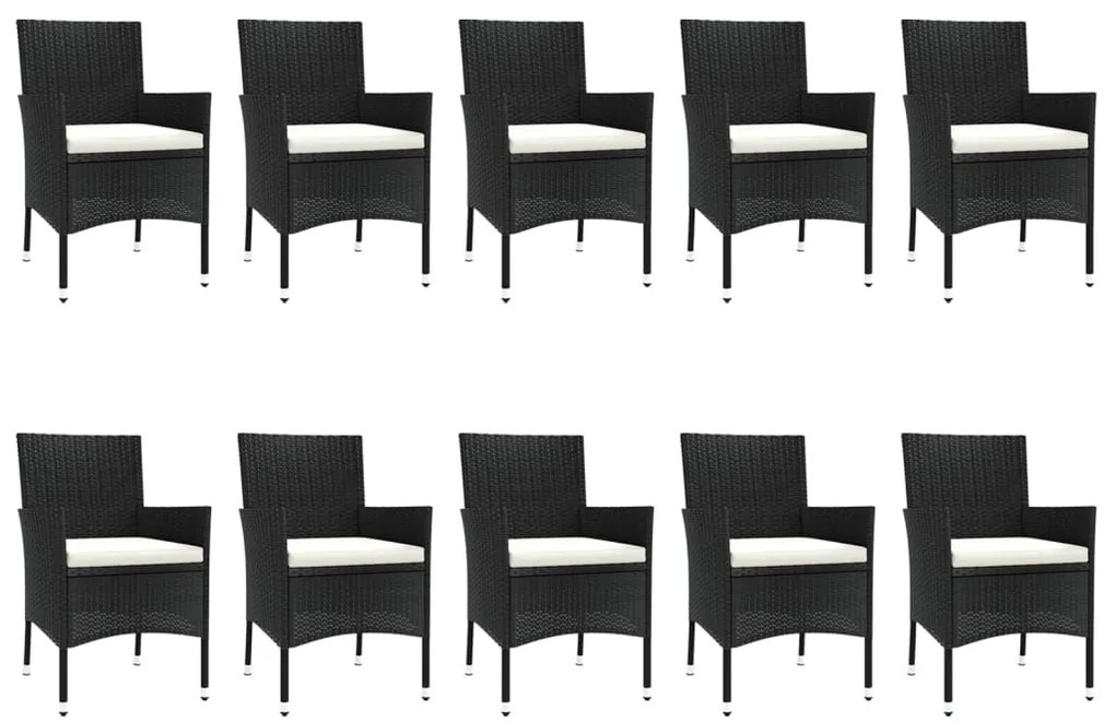 Set da Pranzo da Giardino 11 pz con Cuscini in Polyrattan Nero