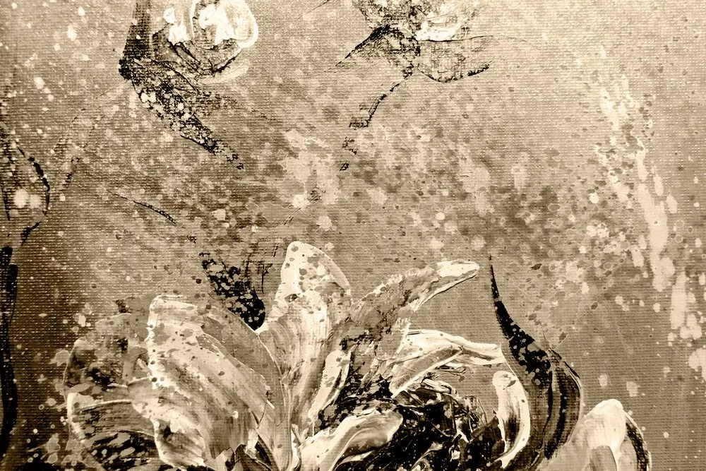 Quadro su tela – Peonie dipinte moderne in versione seppia