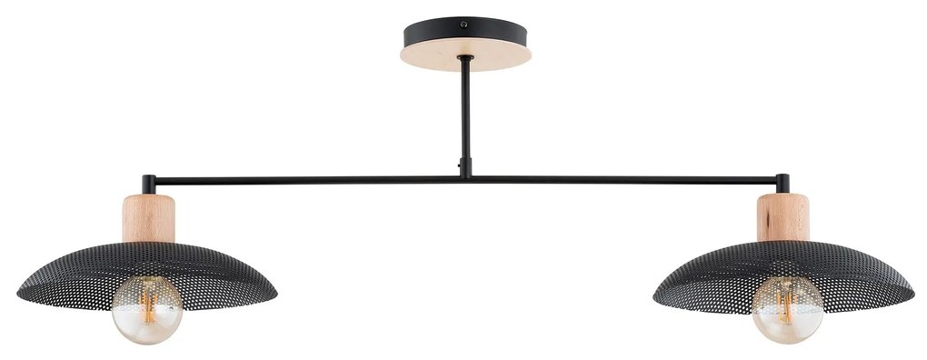 Plafoniera Nordica Kobe 2 Luci In Legno E Acciaio Nero