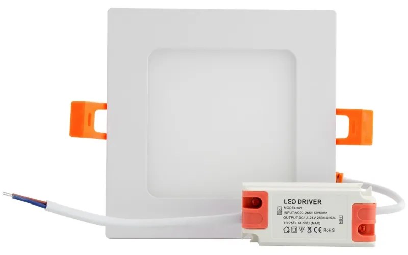 Pannello LED Quadrato 8W, 800lm, no Flickering, Foro 110x110mm Colore Bianco Caldo 3.000K