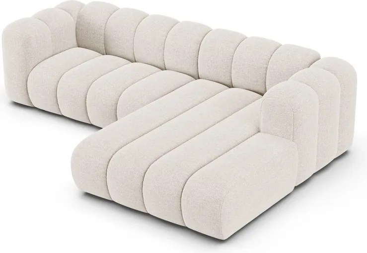 Divano angolare color crema (con penisola a destra/con chaise lounge) con rivestimento in ciniglia Lupine – Micadoni