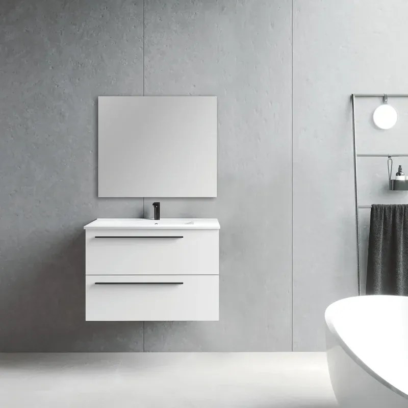 Mobile sottolavabo e lavabo Mia per vasca centrale bianco opaco L 80 x H 55 x P 45 cm 2 cassetti