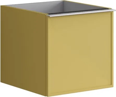Cassettiera Pixel con 1 cassetto frontale Frame laccato opaco giallo sole e maniglia alluminio brillante L.40 H.40 P.45,5 cm.