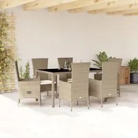 Set da Pranzo da Giardino 7 pz con Cuscini Beige in Polyrattan 3277578