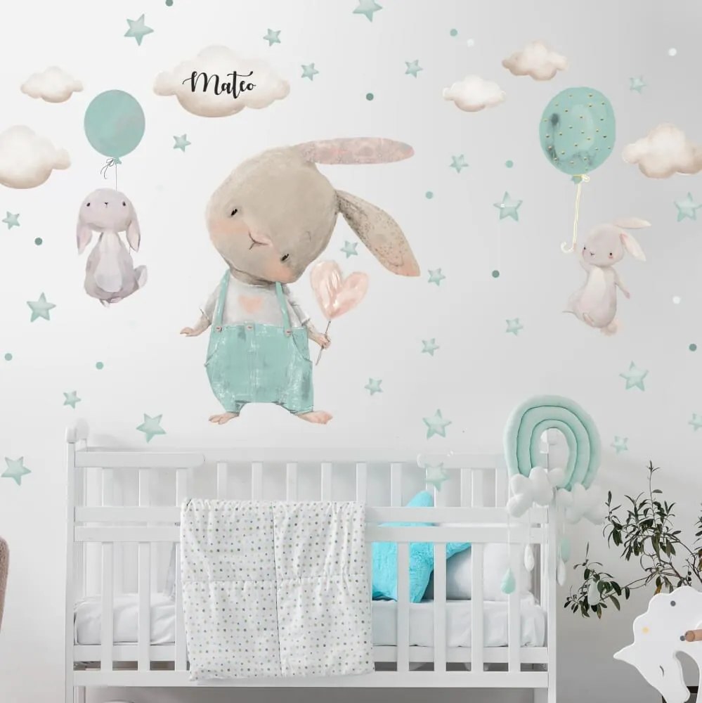 Coniglietti con stelle e palloncini - adesivi per bambini | Inspio