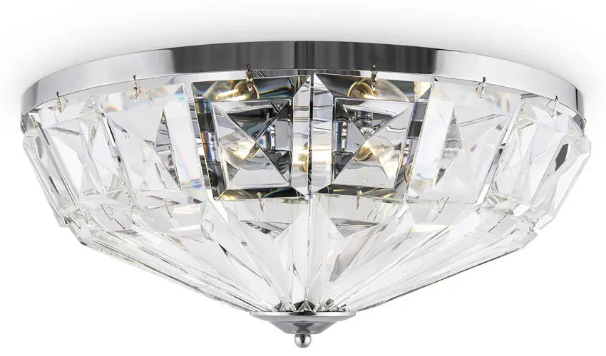 Plafoniera Contemporanea Facet Metallo Cromo 6 Luci Diffusori Vetro
