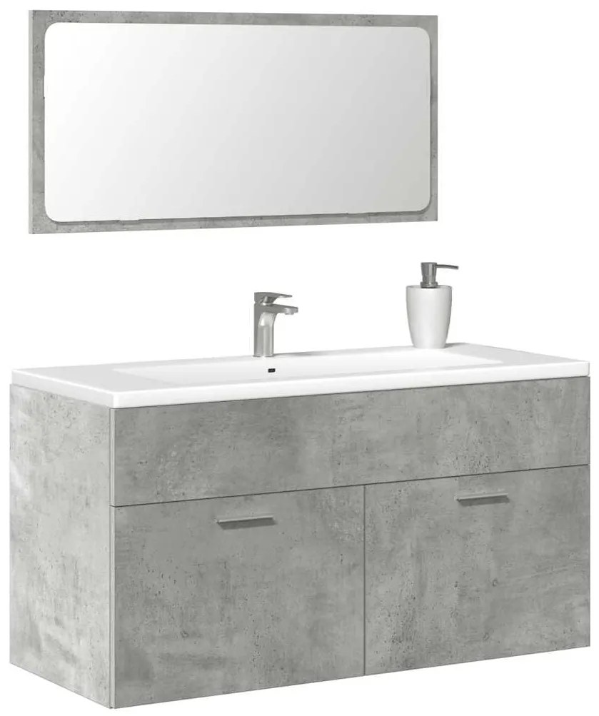Mobile Da Bagno Con Specchio Grigio Cemento Legno Multistrato /
