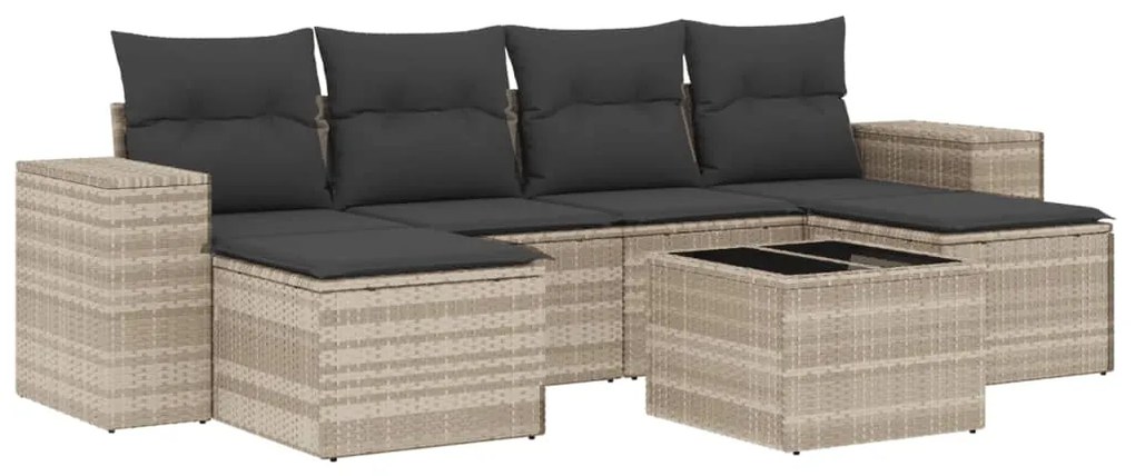 Set divani da giardino 7pz con cuscini grigio chiaro polyrattan