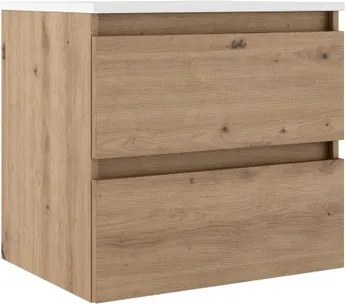 Mobile bagno sospeso con lavabo e organizer per cosmetici L 59.5 x H 55 x P 45 cm Roble Costa, bianco 2 cassetti per vasca centrale Trevi