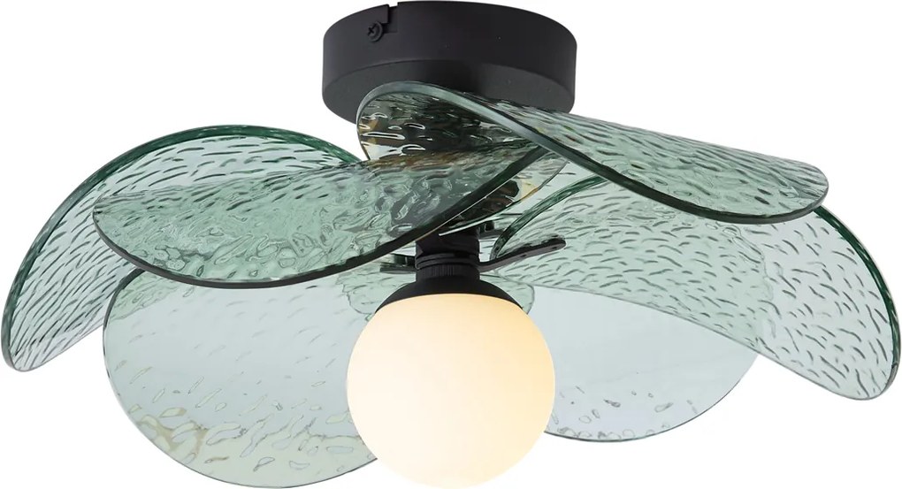 Plafoniera di Design Nera con Vetro Verde a Coste - Kemner