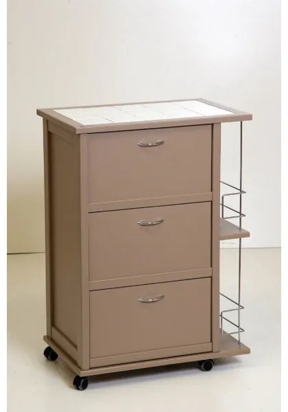 Carrello da cucina con ante a ribalta e portabottiglie Tortora