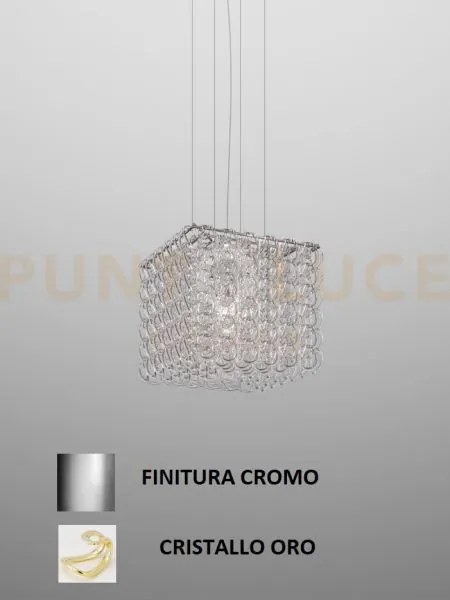 Giogali sospensione cub cristallo oro e cromo lucido 3 luci attacco...