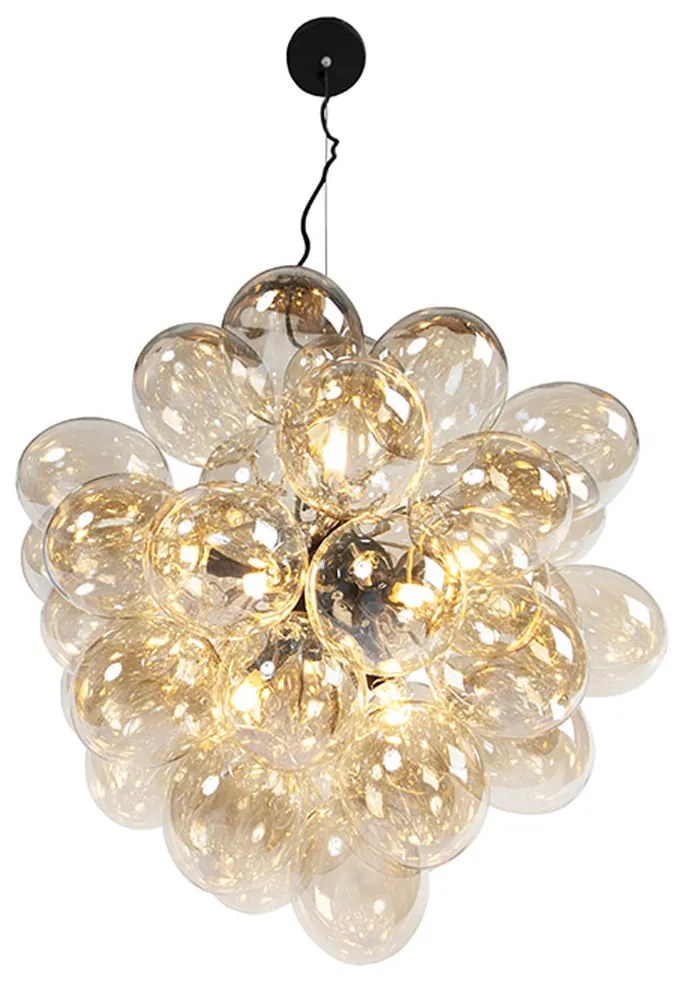 Lampadario Art Déco nero con vetro ambrato 8 luci - Uvas