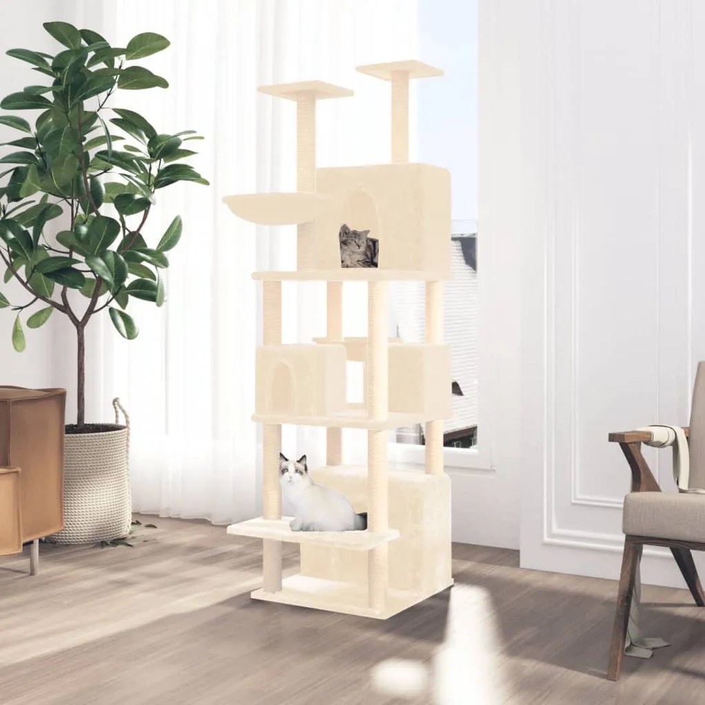 Albero Per Gatti Con Tiragraffi İn Sisal Crema 180 Cm /