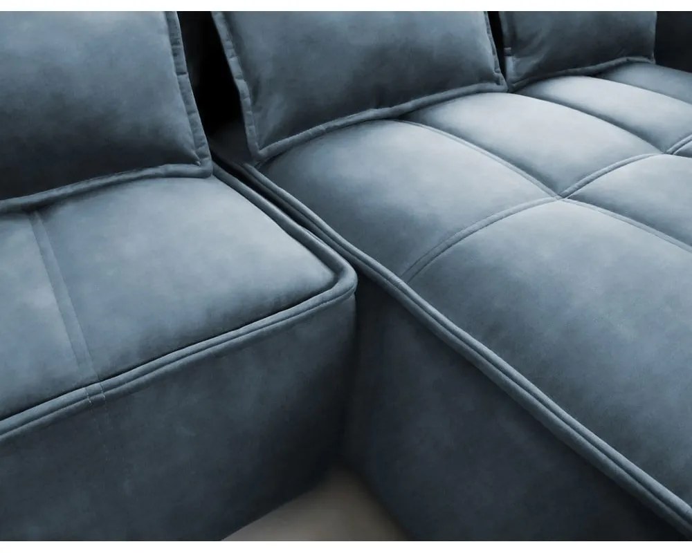 Divano angolare blu allungabile/con contenitore (con penisola a destra/con chaise lounge) e rivestimento in velluto Campo – ELTAP