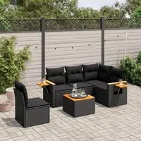 Set Divano da Giardino 6 pz con Cuscini Nero in Polyrattan 3259220