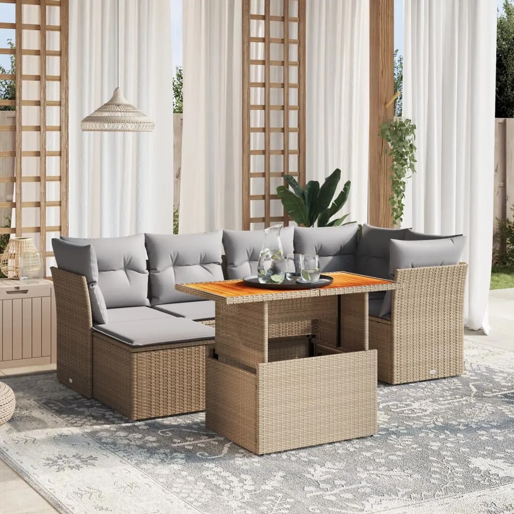 Set divani da giardino 7 pz con cuscini beige in polyrattan