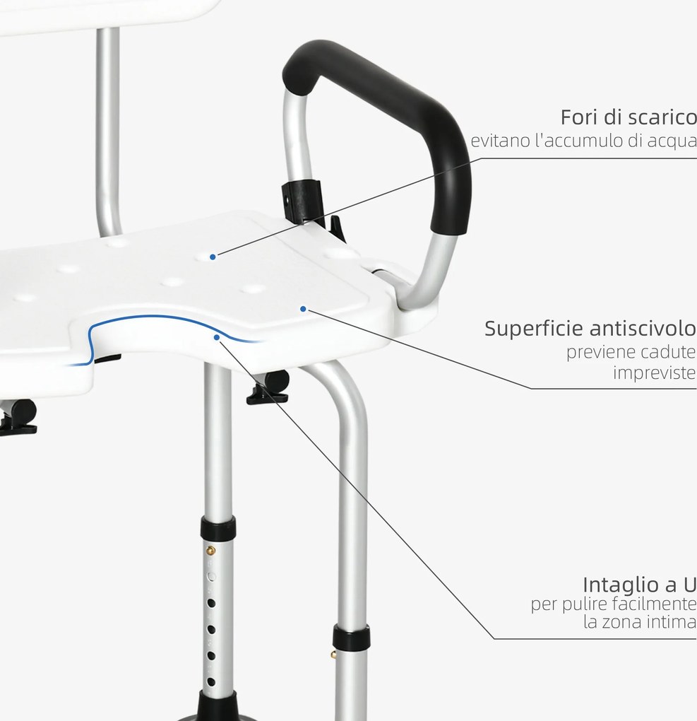 Sedia per Doccia con Braccioli 54x52x70-82 cm in Lega di Alluminio e HDPE Bianco...