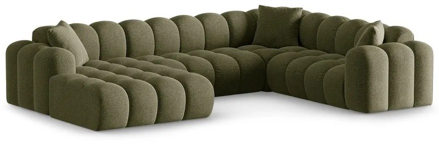 Divano angolare verde (con penisola a destra/a U) con rivestimento in ciniglia Treno – Cosmopolitan Design