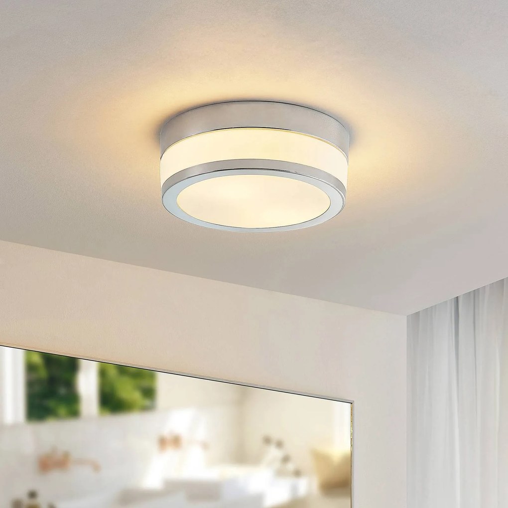 Plafoniera Flavi Lindby, dimmerabile, Cromo / Argento, Bagno, Vetro, Moderno, Plafoniera