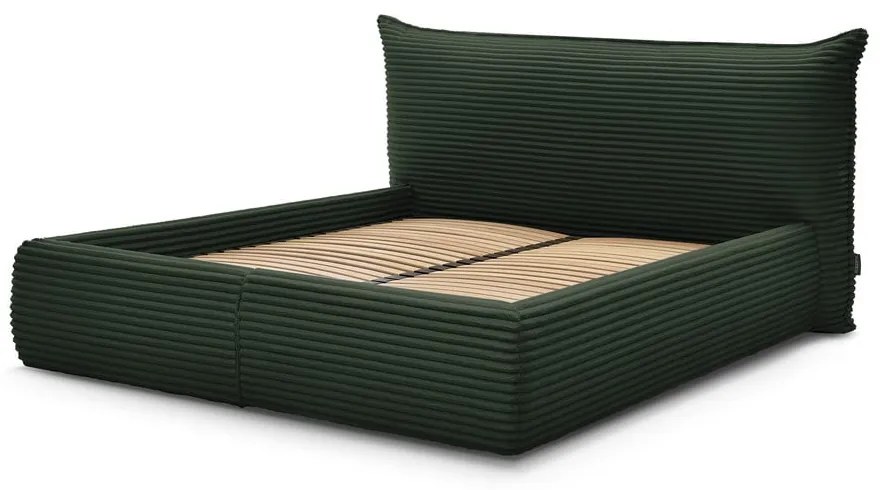 Letto matrimoniale in verde scuro imbottito con spazio contenitivo con griglia inclusa 180x200 cm Jade – Bobochic Paris